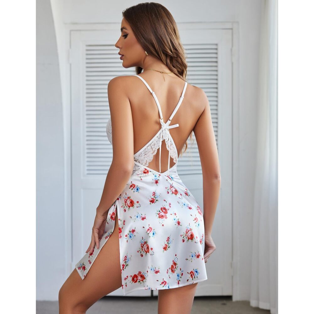 2483 Lingerie Lingerie Bodysuit Set Criss Cross Back Satin Sleepwear - Picture 4 of 6